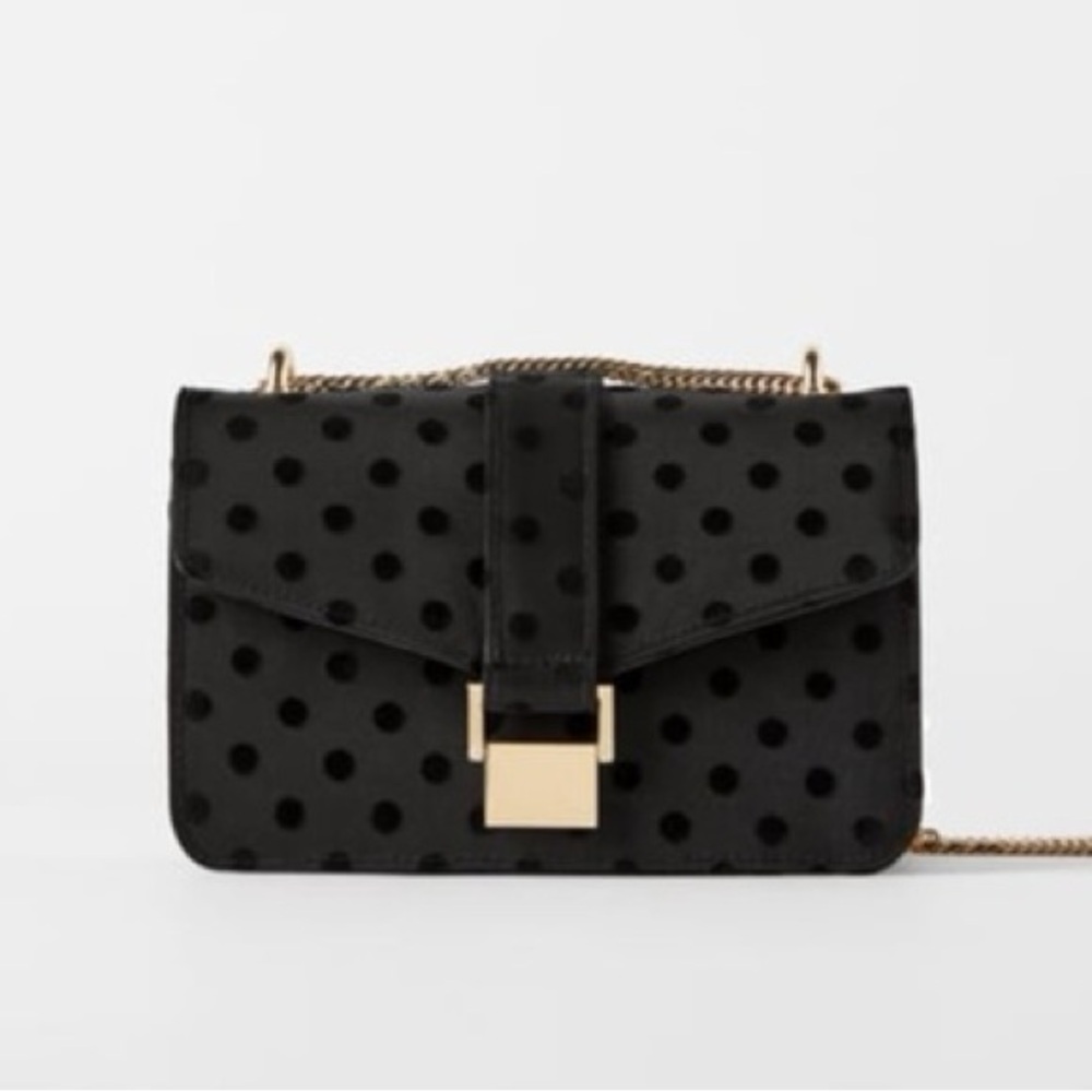 LAST CHANCE! Women's Zara Black Polka Dot Faux Leather Crossbody Bag